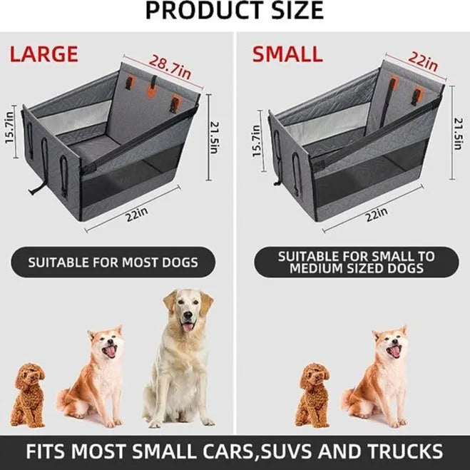 Grey rectangular water resistant dog bed measuring 56x56x40 cm with cloth cover