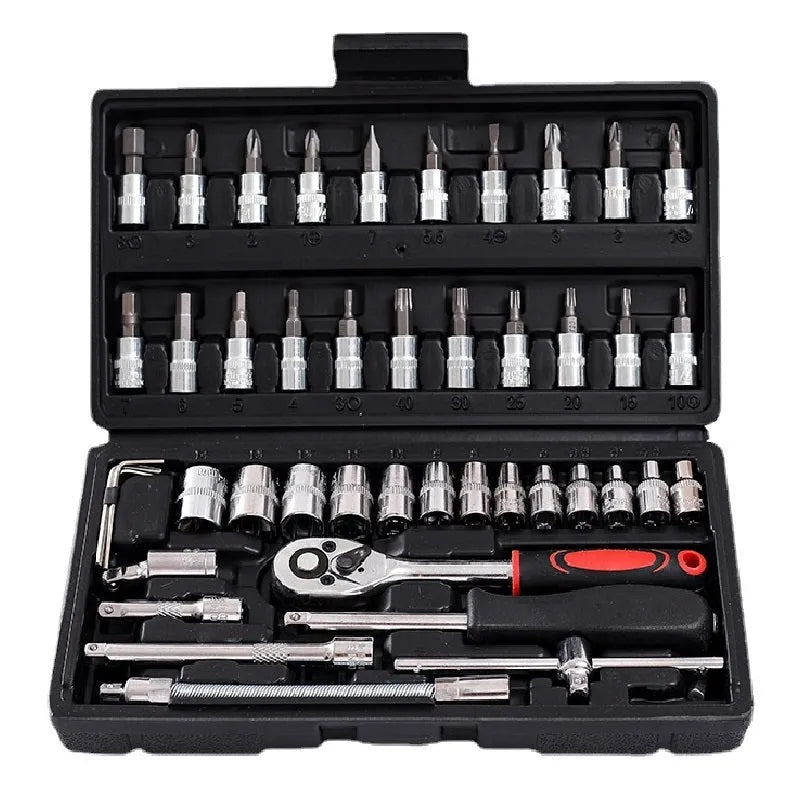 Chromium vanadium steel socket ratchet wrench set for auto and home repair