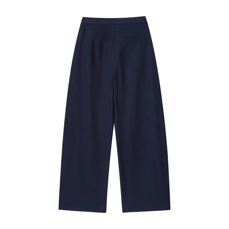 Women's linen-style shirt and wide leg trousers set in coordinating colours with flounce sleeves