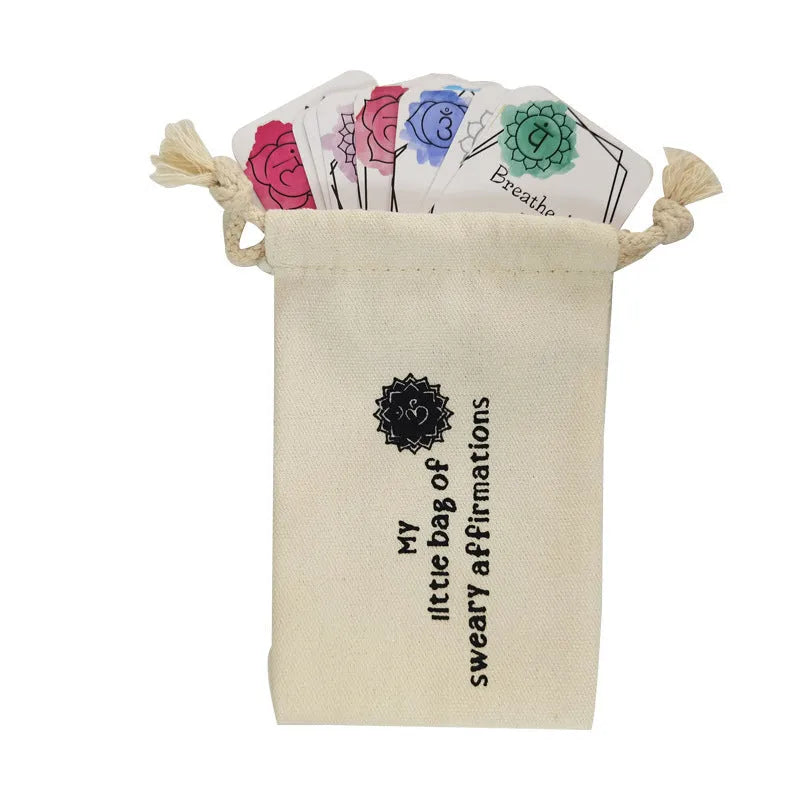16-piece funny affirmation card set with colourful healing series designs in greeting card bag