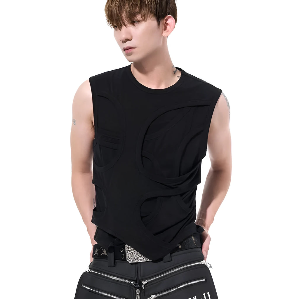 Men's solid colour Lyocell summer vest in black or grey with round neck