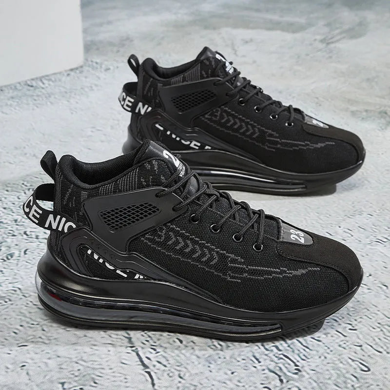 Cushion damping running shoes in Black mesh with EVA sole, round toe, and front lace-up closure