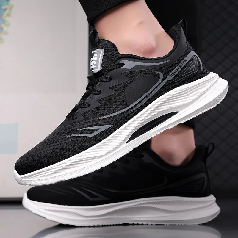 Men's woven mesh casual shoes with round toe and rubber soles in black blue colour