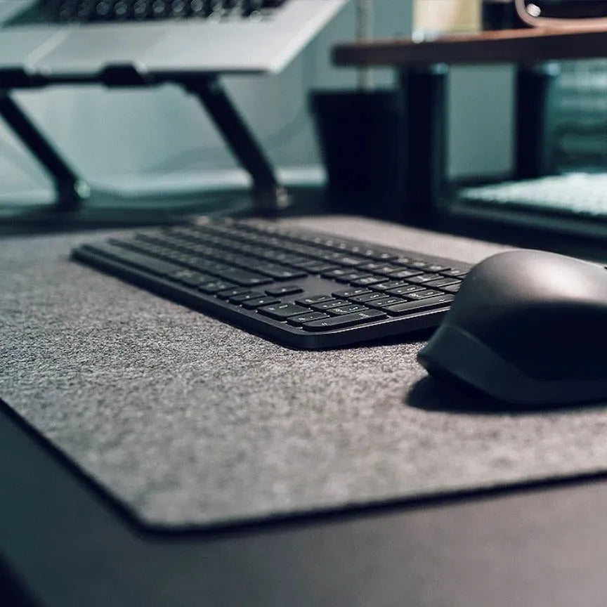Extra large thickened non-slip felt mouse pad for desk in brown colour with keyboard and mouse