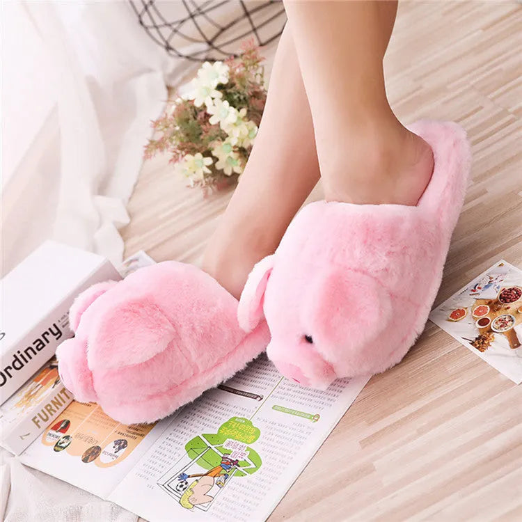 Pink pig design floor slippers with short plush fabric and PP cotton filling