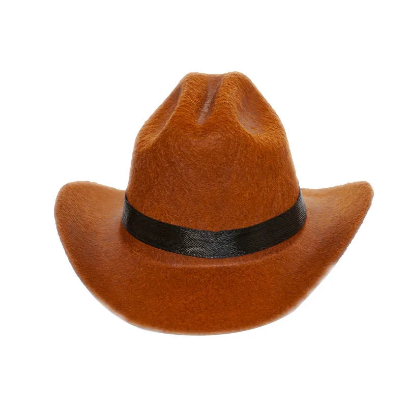 XINGX British cowboy hat for cats in non-woven fabric with decorative ribbon trim.
