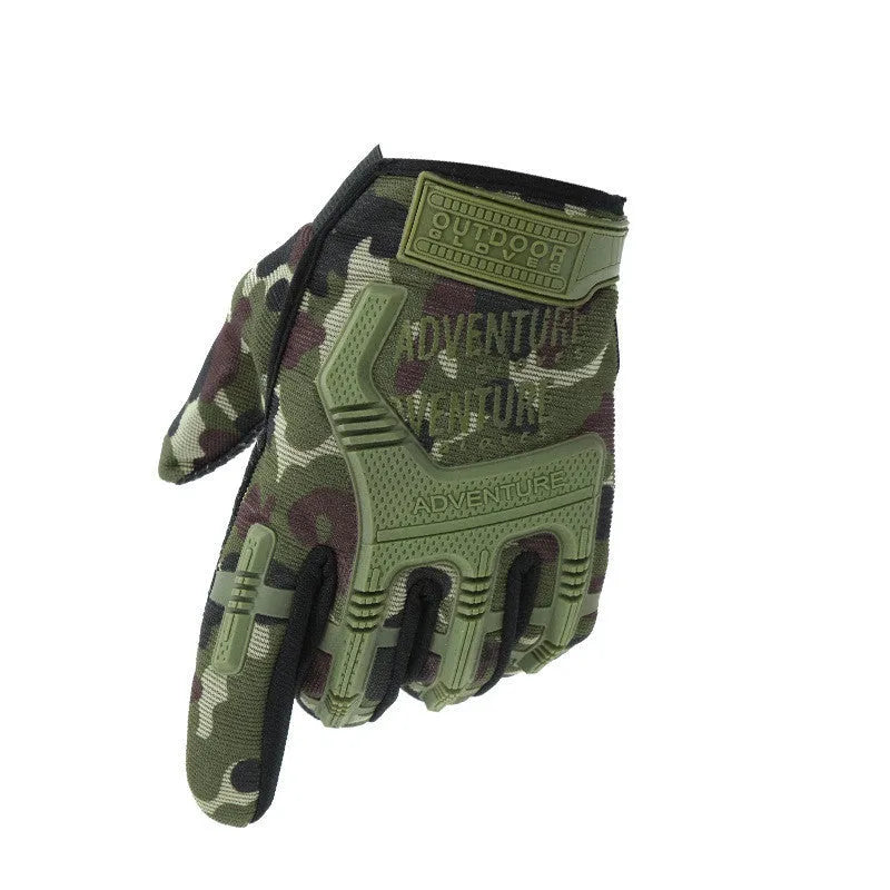 Camouflage full finger tactical gloves in green colour with textured grip