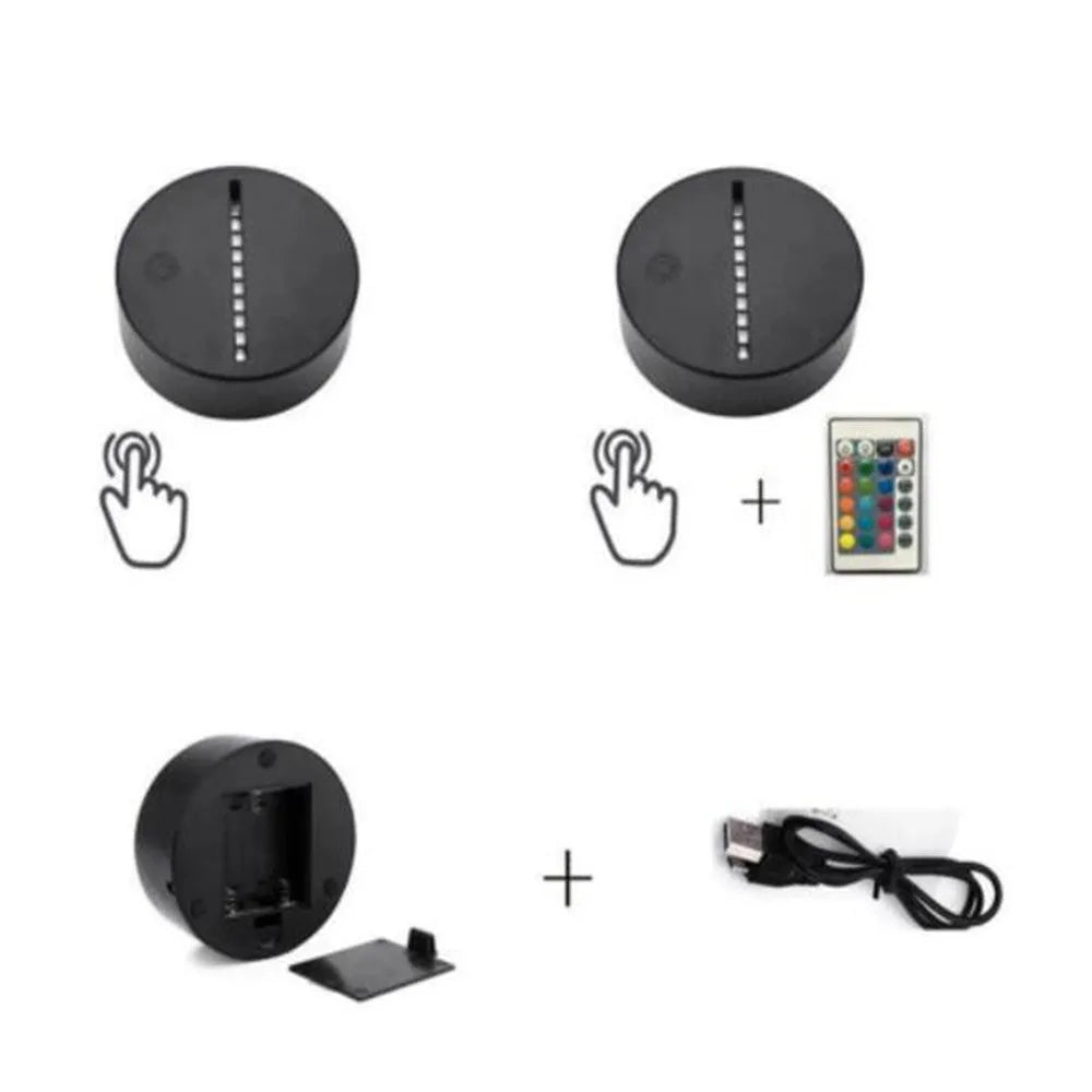 Panda-shaped acrylic night light with remote control displaying multiple colours on a black ABS base.