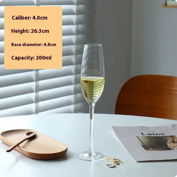 Clear crystal champagne glasses set showing seven different design styles including flute and goblet shapes