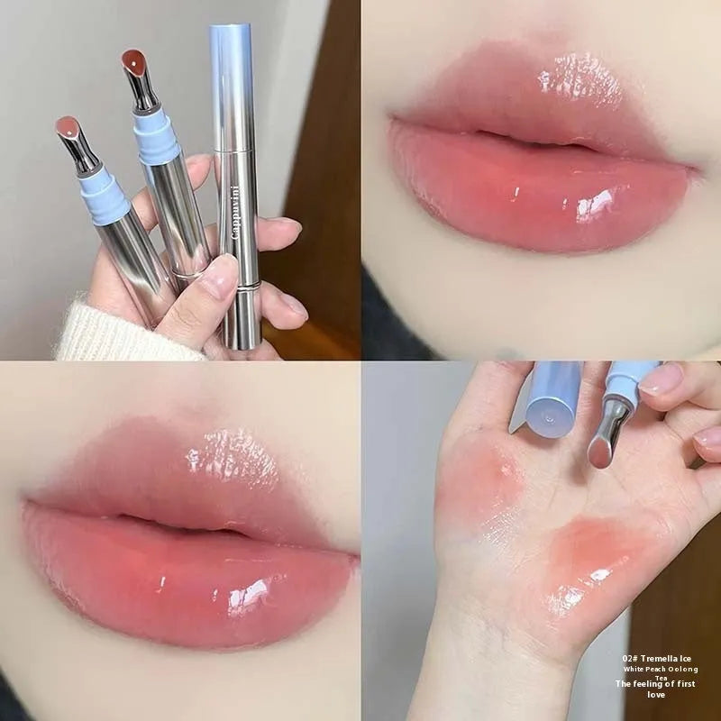 Mirror Water Light Lip Gloss Lipstick in six translucent shades including Almond Ice and Raspberry Ice