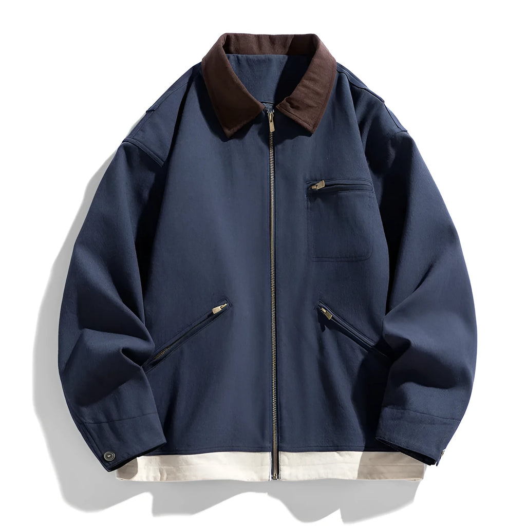Men's loose fit casual jacket with contrast colour lapels and side seam pockets