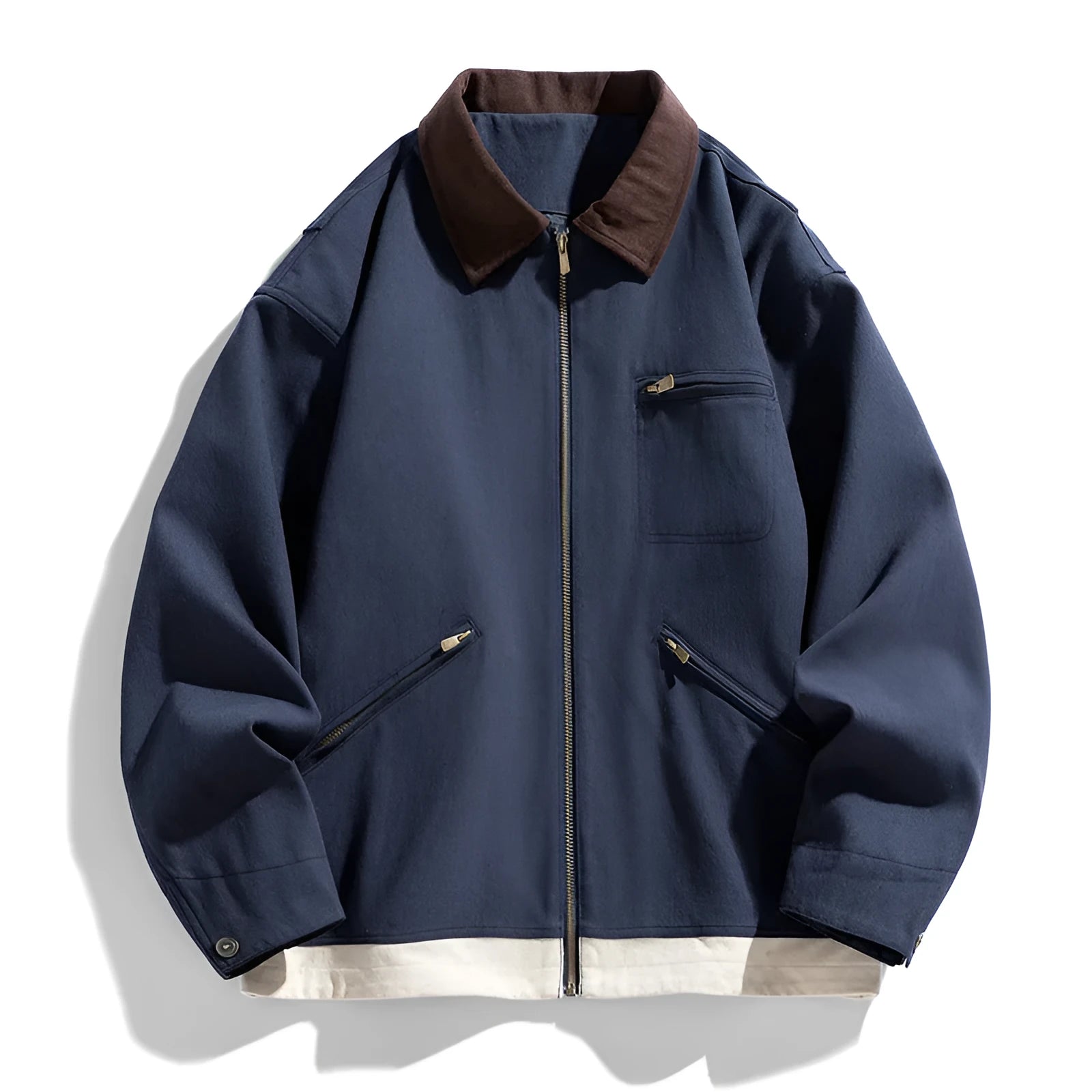 Men's loose fit casual jacket with contrast colour lapels and side seam pockets
