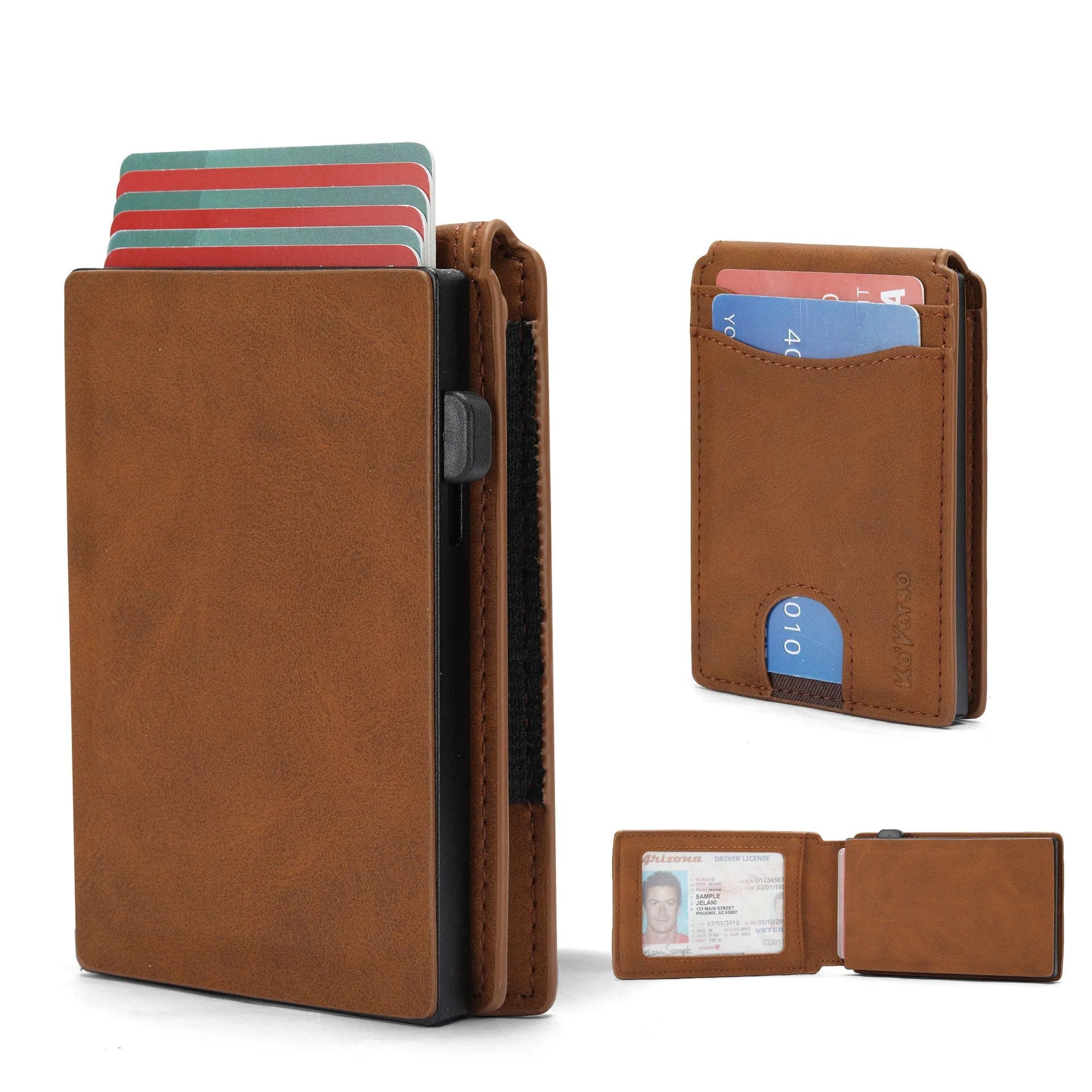 Men's synthetic leather card holder wallet in black, dark brown and light brown colour options