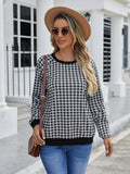 Black polyester Japanese plaid pullover sweater with stripes print and long regular sleeves