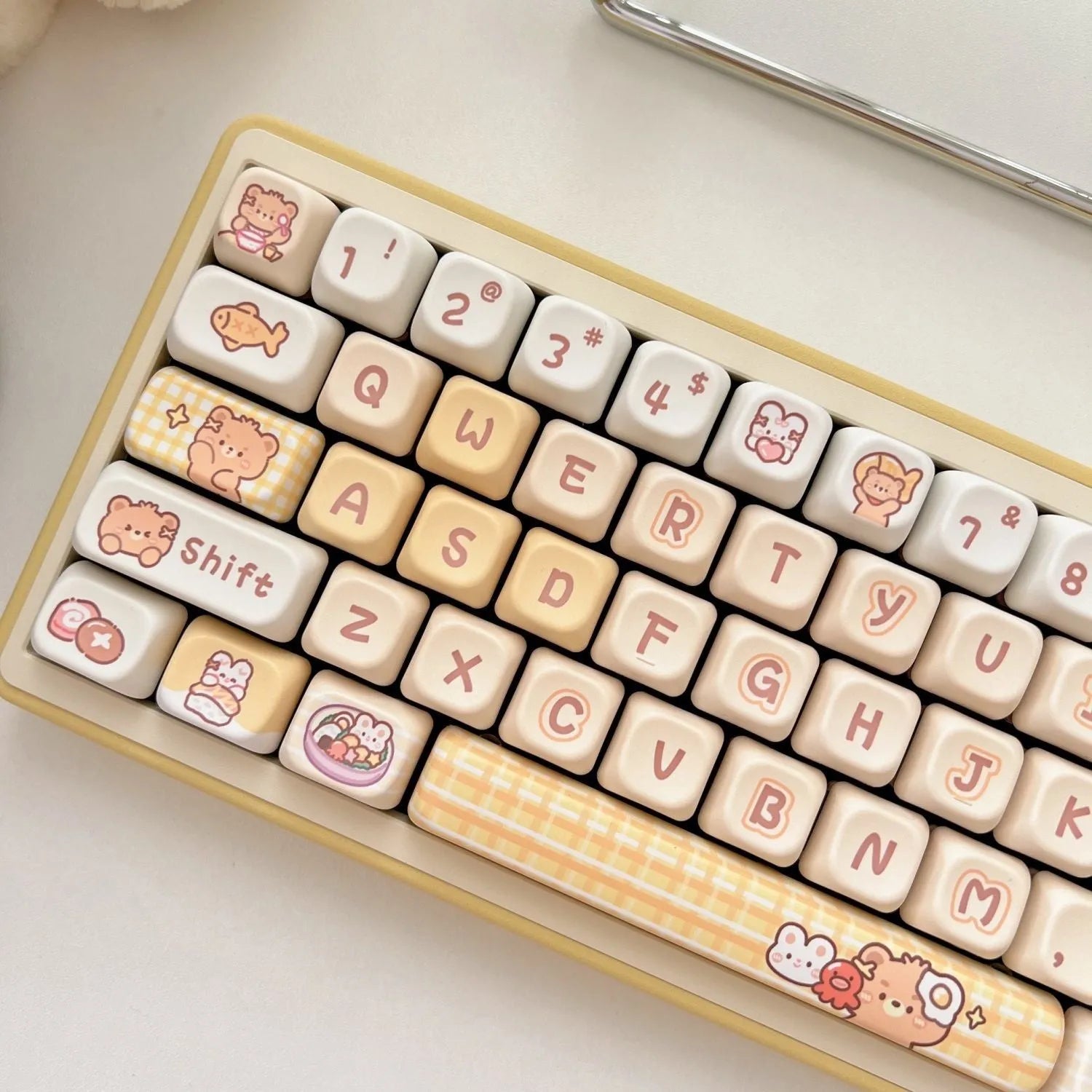 Rabbit Bear Restaurant themed 140-piece PBT plastic keycap set with EOA height profile for mechanical keyboards