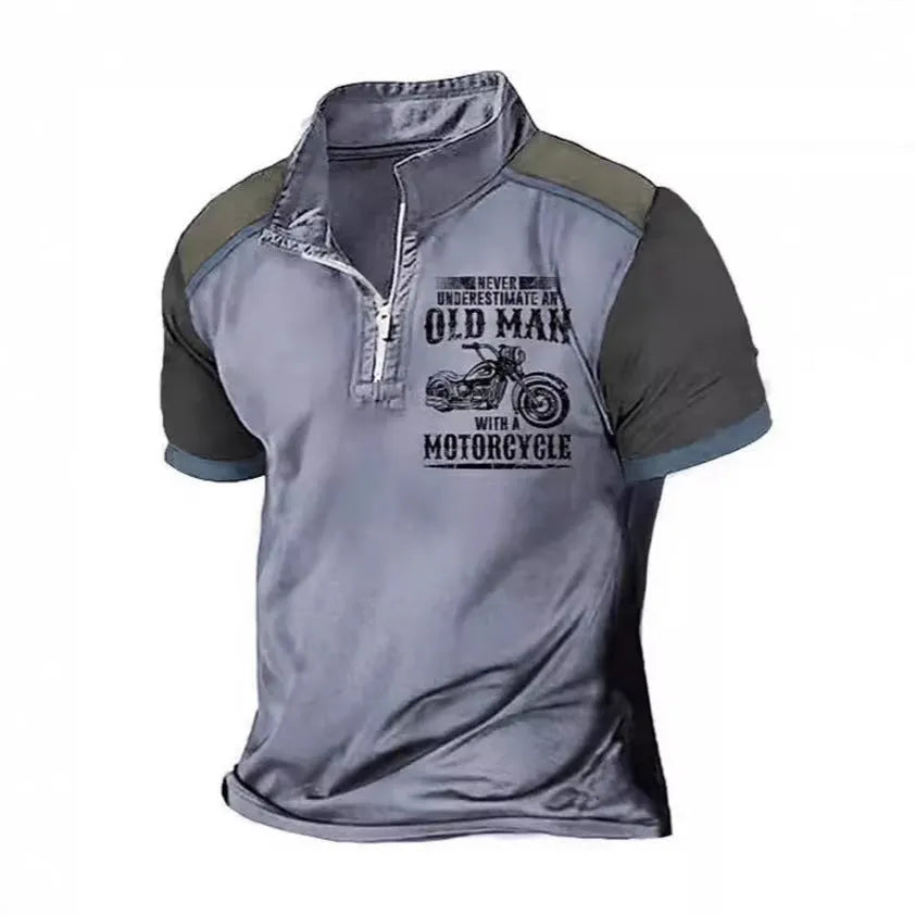 Men's digital print polo shirt with zip-decorated lapel collar in regular fit casual styling