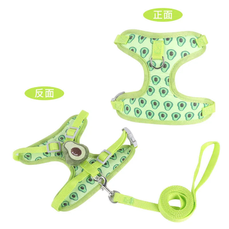 Reflective vest-style dog harness with integrated lead for small dogs in polyester fabric