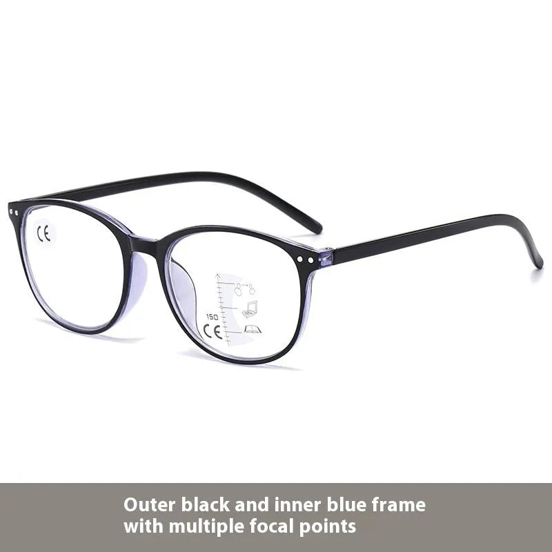 Women's multi-focus presbyopic glasses with ultra-lightweight frames and adjustable nose pads