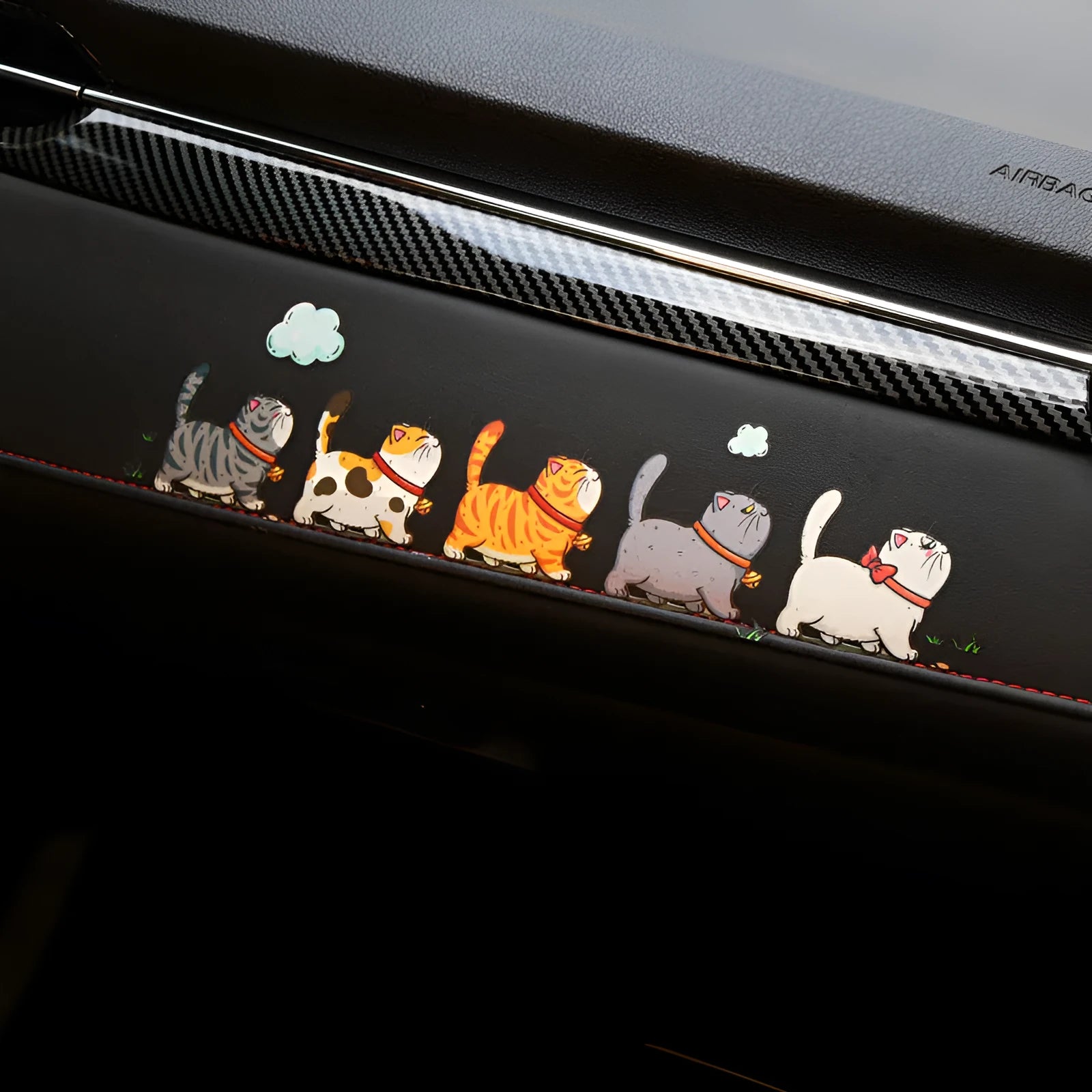 PVC car sticker showing five cats walking, available in three sizes for vehicle decoration