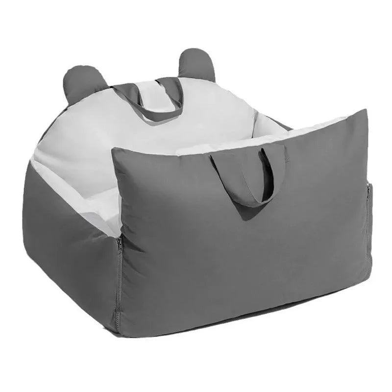 Universal removable car kennel for dogs in beige colours with washable polyester fabric construction