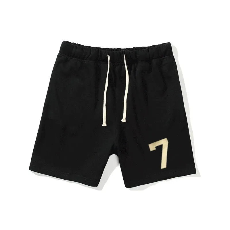 Men's cotton sports gym shorts in beige with drawstring waist and five-point length