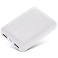 Black and white ultra-thin 10,000mAh power bank showing compact 90x63x22mm dimensions