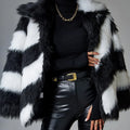 Women's faux fur coat with contrast lapels and fur collar in picture colour