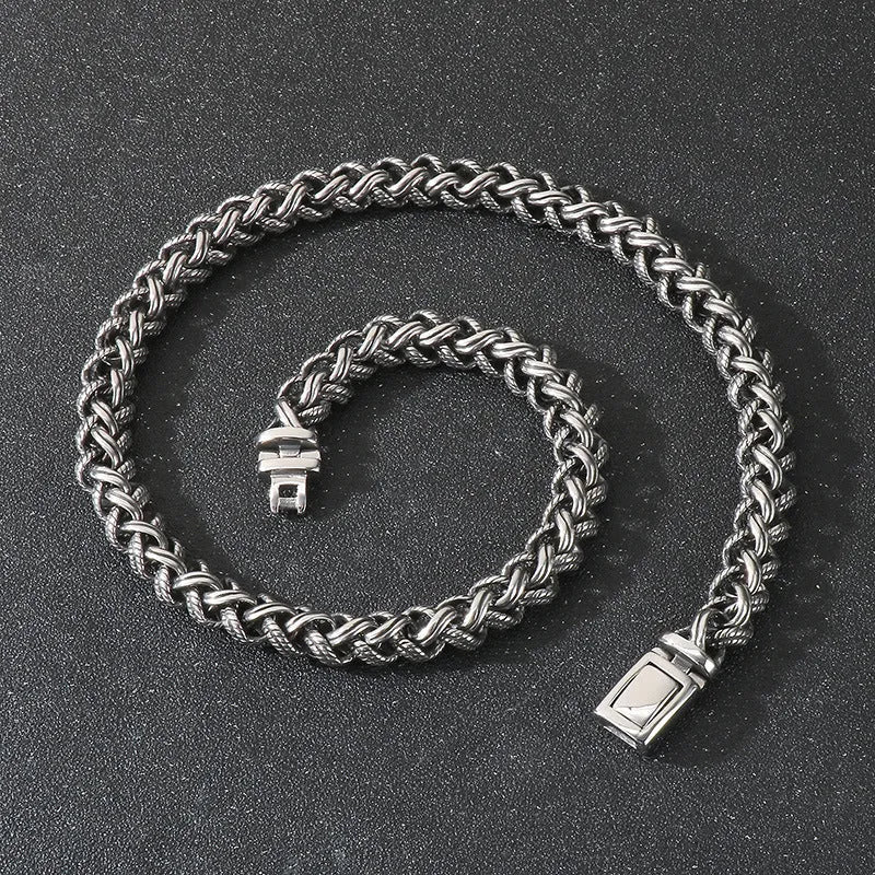 Men's titanium steel keel chain necklace with geometric links in antique silver finish