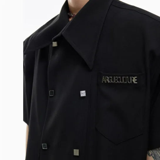 Men's loose summer casual short-sleeved shirt in high-count cotton blend with lapel collar
