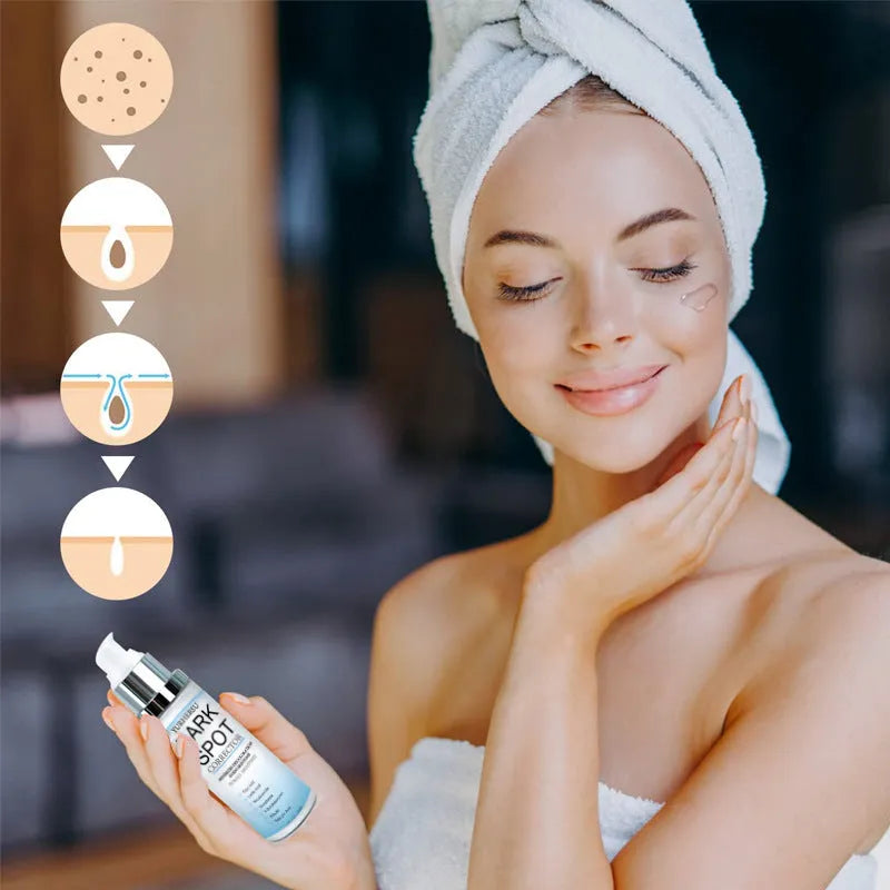 Bottle of spot lightening essence for brightening and moisturising the skin.