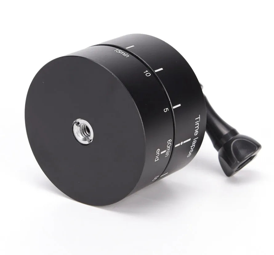 Auto rotating camera tripod head for Lapse compatible 360-degree timelapse photography with GoPro, SLR, and iPhone support