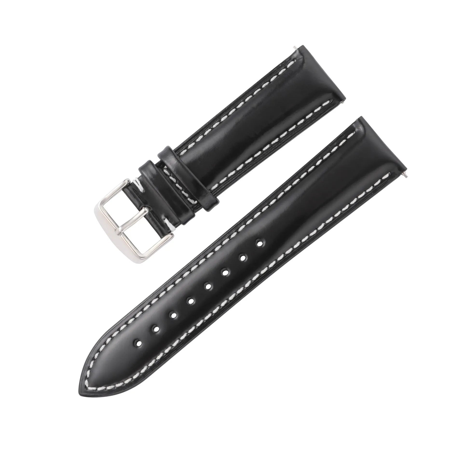 Quick release cowhide leather watch strap in multiple colours and widths with polished buckle