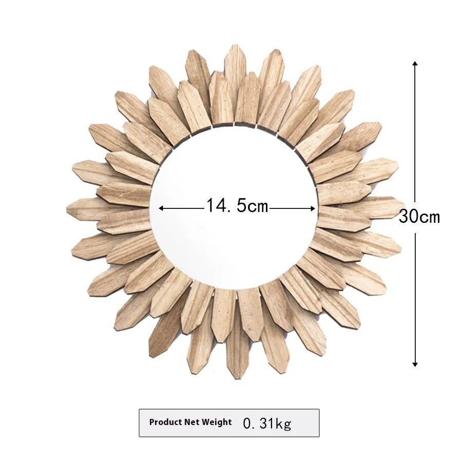 European-style wooden framed wall hanging mirror in baked colour finish