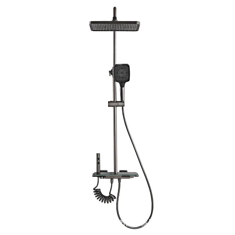 Aluminium digital display thermostatic shower head set for wall installation