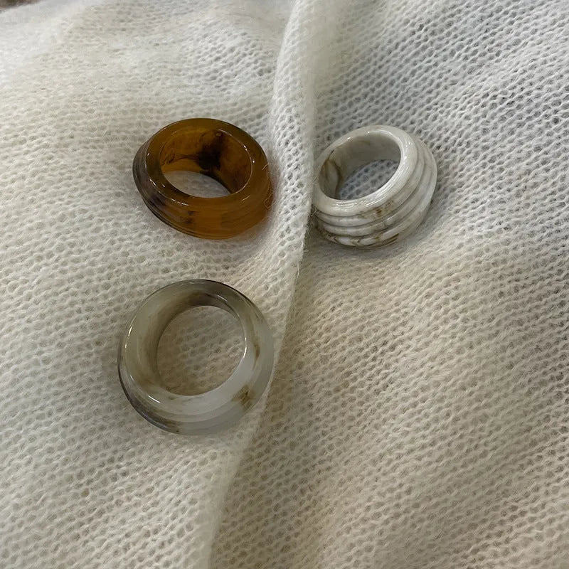 Chinese style irregular geometric resin ring in Maillard Brown, smoky brown or latte white