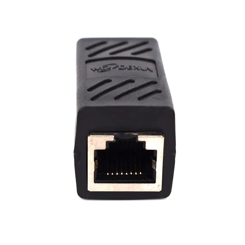 Black RJ45 butt joint extender adapter for network cable extension with rotary union connection