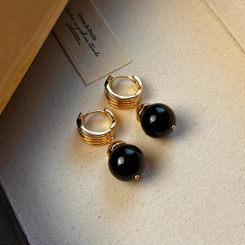 Geometric tigereye earrings with gold plating in black and brown colour options