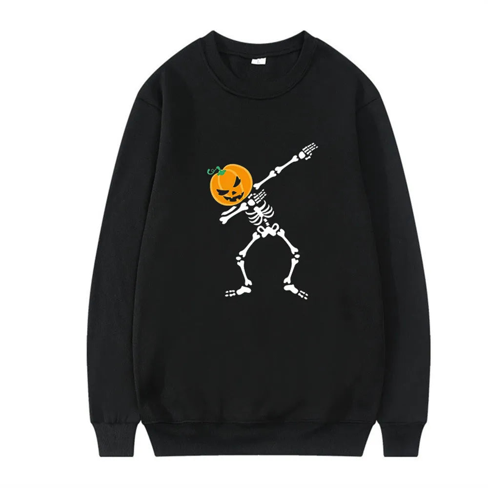 Women's casual printed long sleeve crew neck top in a cotton polyester blend on a hanger.
