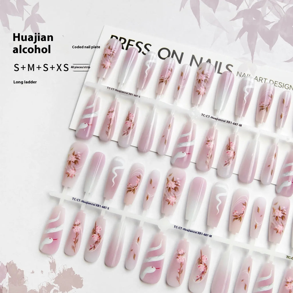 Retro ultra-thin seamless nail tips 40 pieces Drunk Flower XB1-687 long ladder for ladies