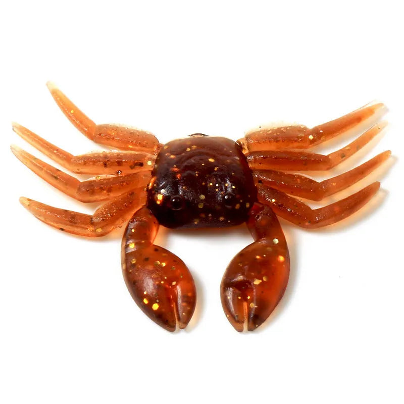 8cm PVC soft crab fishing lure shown in brown and red colour variations