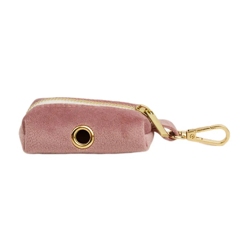 Light purple pink velvet dog collar set with leash and matching accessories on cloth material