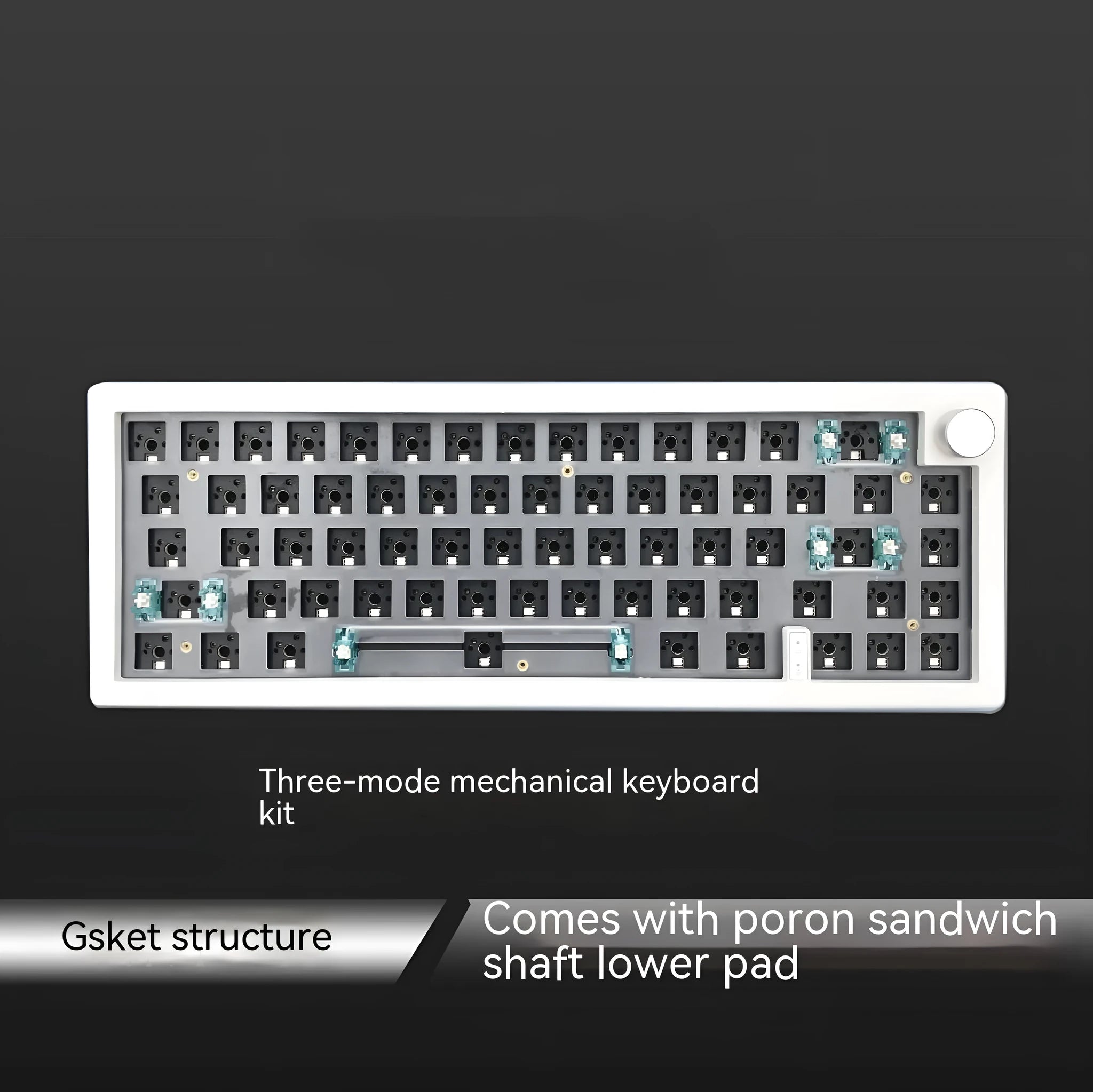 DIY RGB backlit mechanical keyboard kit with control knob shown in multiple colour options