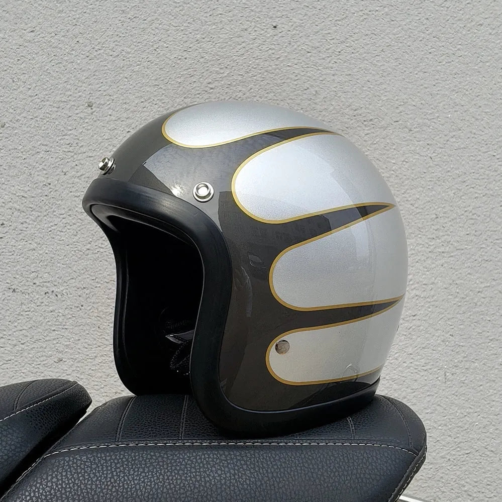 Retro style motorcycle half helmet in FRP construction for adult electric bike commuting