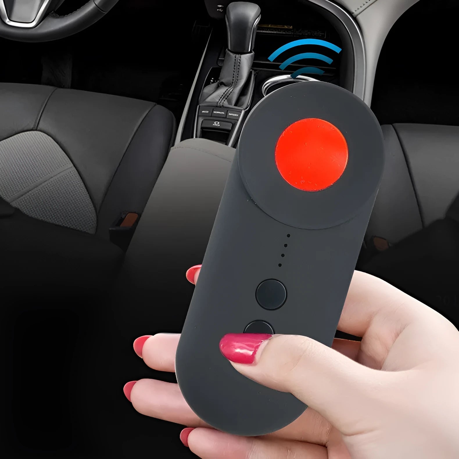 Black GPS signal detector with Micro USB port measuring 93.8mm long for anti-theft surveillance