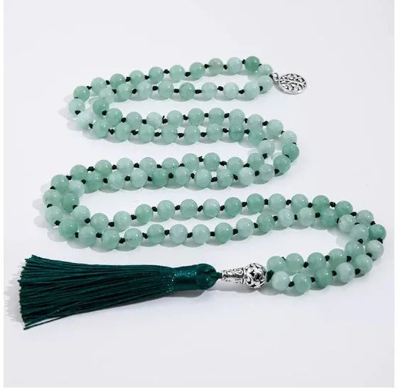 Handmade knotted natural stone bead necklace with 8mm beads in one of 12 colour options.