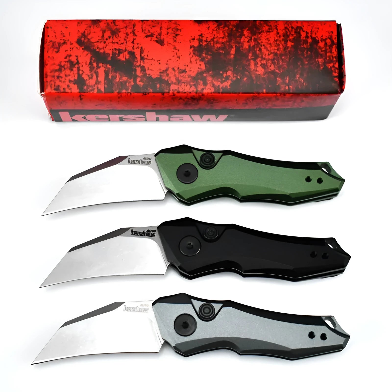 Outdoor folding pocket knife showing 150mm length with black/grey/green colour options