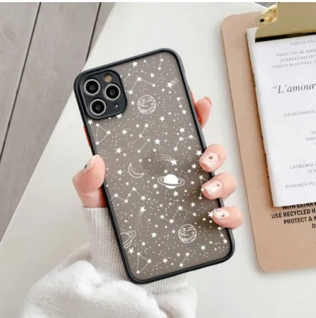 Star universe patterned iPhone case showing raised edges for screen and camera protection