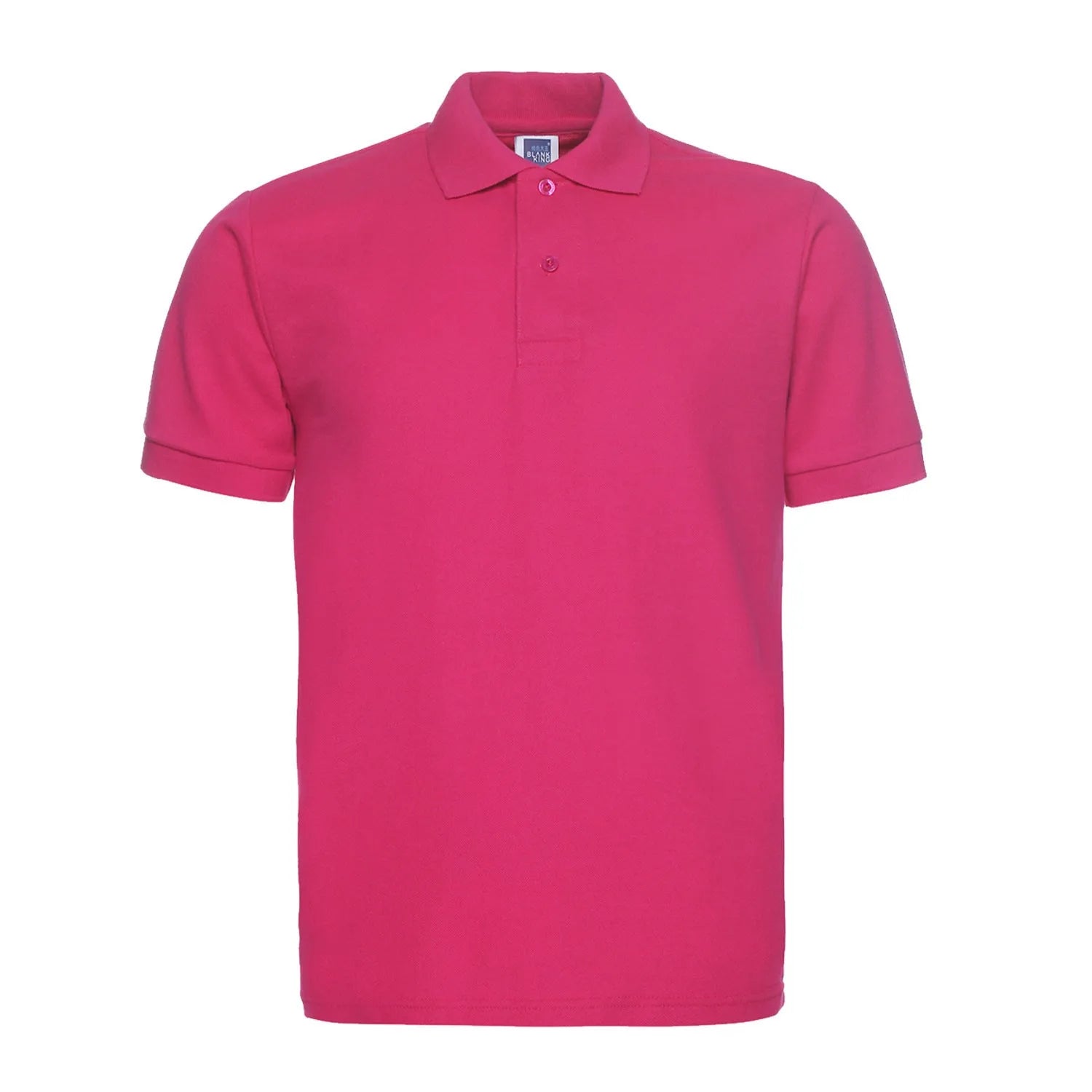 Man wearing a solid colour short sleeve polo shirt with a lapel collar in a loose fit.
