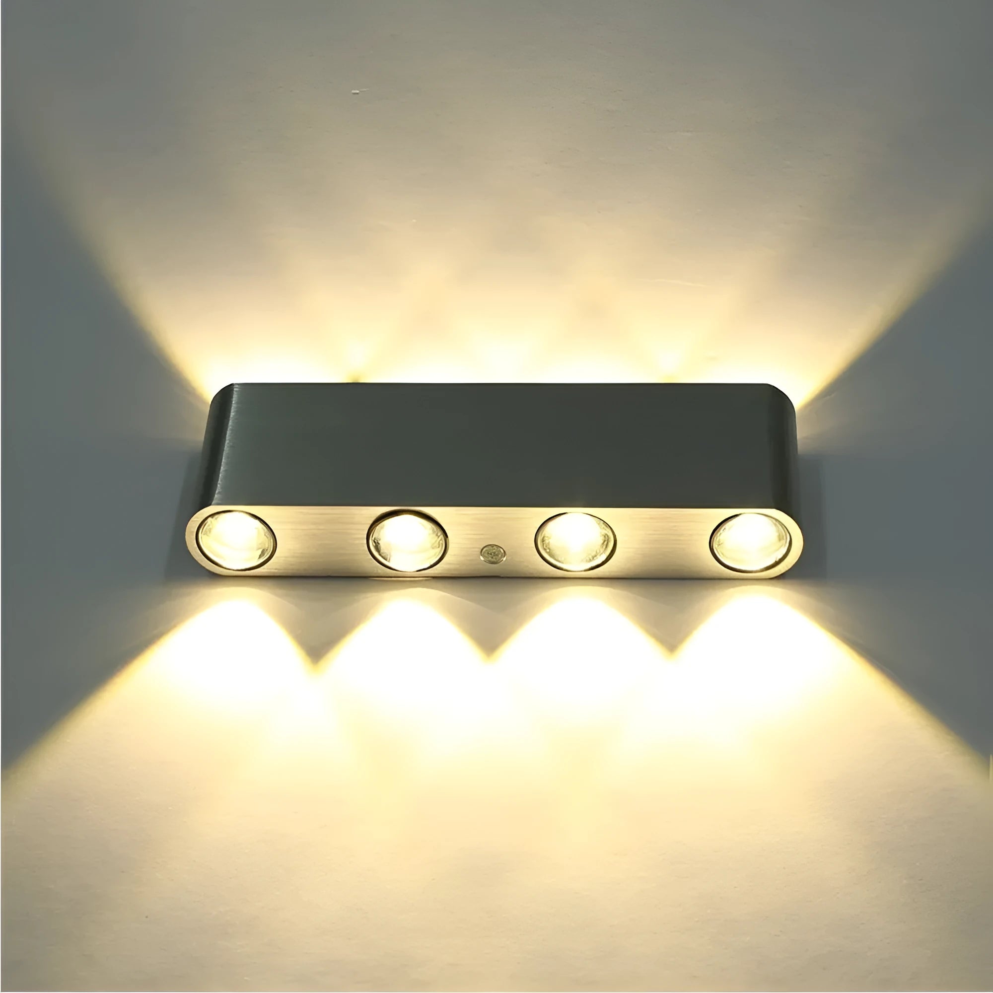 Modern LED corridor wall lamp with aluminium shade in black finish, dimensions 180mm