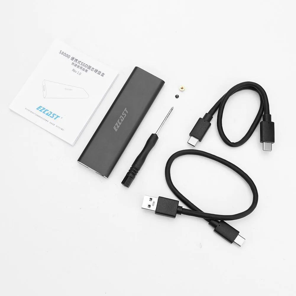 M.2 NVMe external SSD enclosure with USB 3.1 Gen 2 cable in dark grey